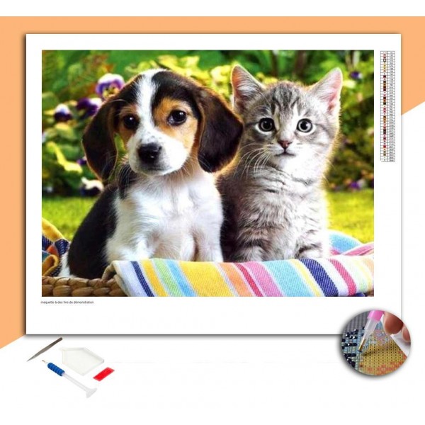 Broderie Diamant Petit Chien & Petit Chat