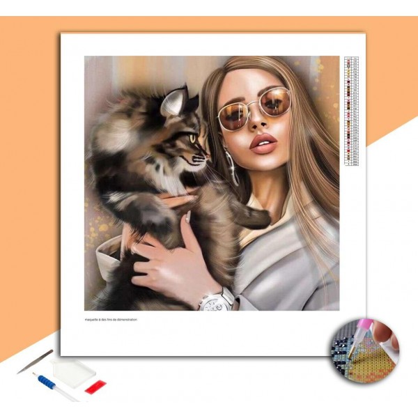 Broderie Diamant Femme & Chat