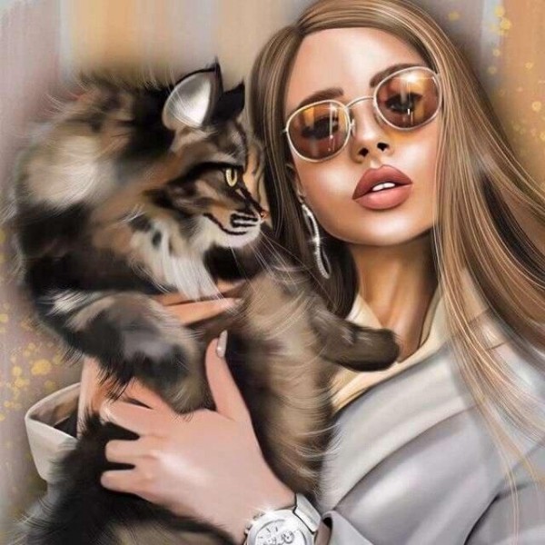 Broderie Diamant Femme & Chat