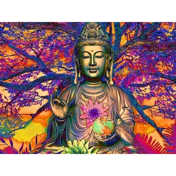 Broderie Diamant Bouddha Arbre de la sagesse multicolore