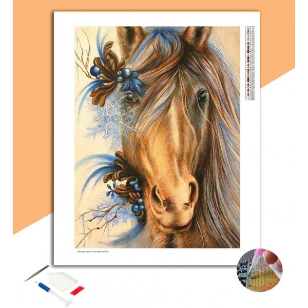 Broderie diamant Cheval Déco d'Hiver