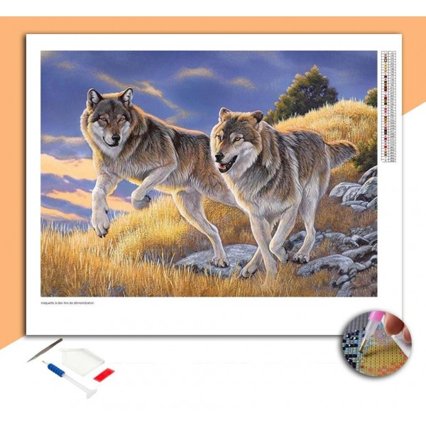 Broderie Diamant Balade de loups